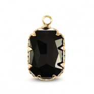 Crystal glass charm rectangle 13mm Jet black-gold